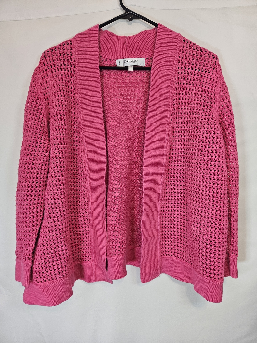 Jones Studio Open-Front Hot Pink Crochet Cardigan